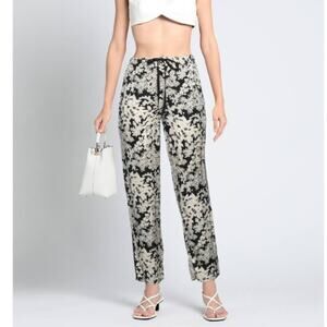 Gerard‎ Darel Olive Green and Cream Floral Print Pull-on Casual Pants Size 8/40